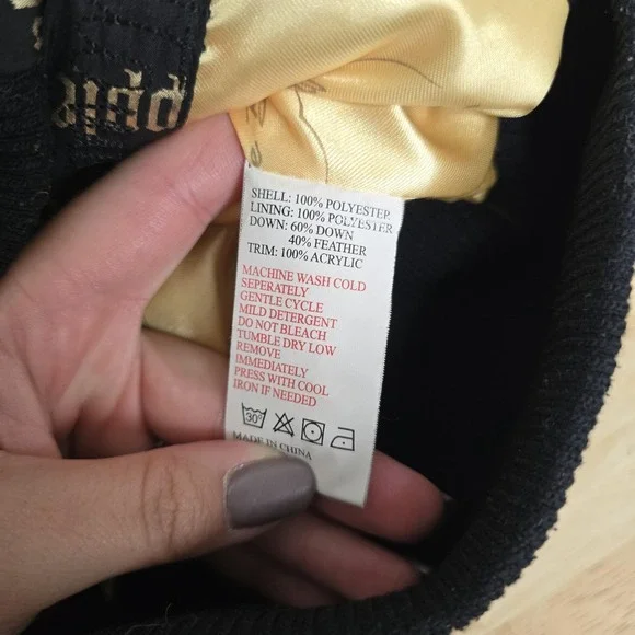 Apple Bottoms Jacket Womens Small Black Gold Puffer Bomber Logo Zip Down Feather - Picture 4 of 11